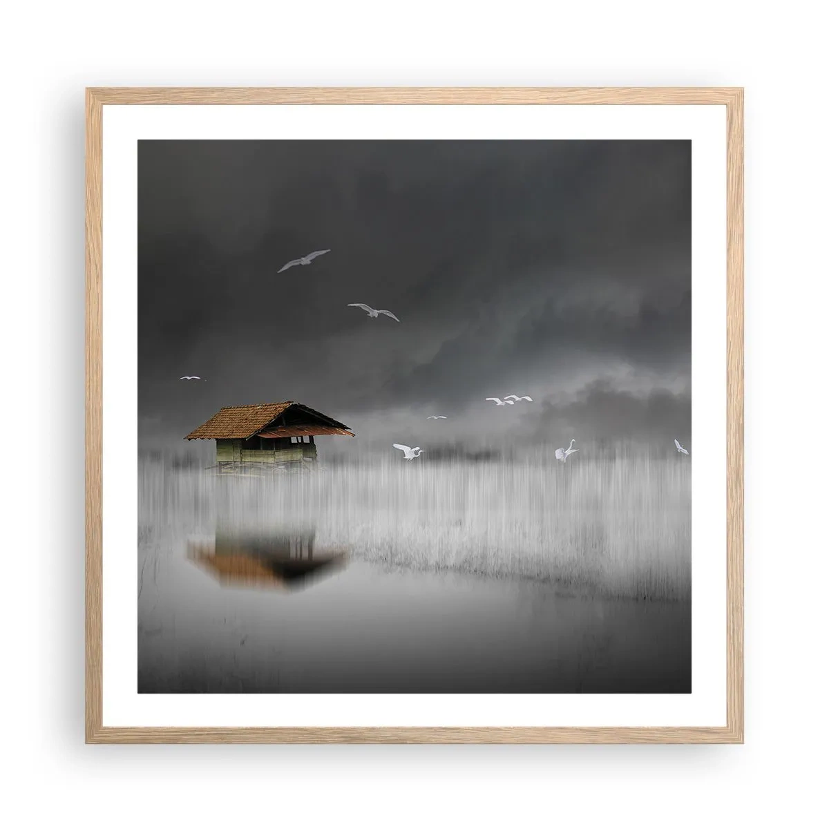 Plakat w ramie jasny dąb - Schronienie przed deszczem - 60x60 cm