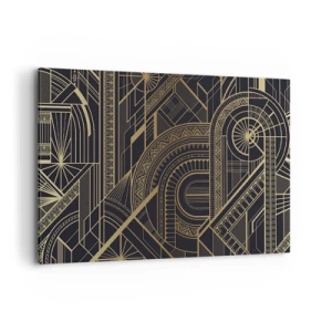Obraz na płótnie - Złote geometryczne wzory na czarnym tle w stylu art deco - 120x80cm - Koncepty, idee, plany - Nowoczesna dekoracja ścienna do salonu, kuchni i sypialni ARTTOR