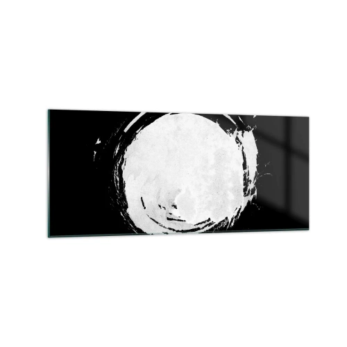 Obraz na szkle - Biały okrąg na czarnym tle w minimalistycznym stylu - 120x50cm - Dobre wyjście - Nowoczesna dekoracja ścienna do salonu i sypialni ARTTOR