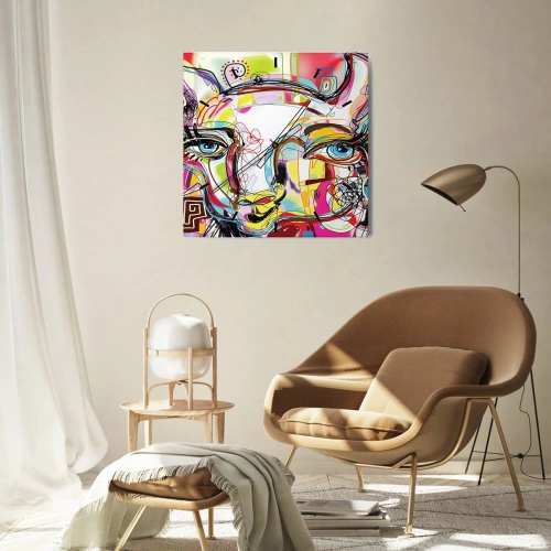 Zegar ścienny - Kolorowy portret w abstrakcyjnym artystycznym stylu - 30x30cm - Bogactwo kociej matury - Nowoczesna dekoracja ścienna do salonu i sypialni ARTTOR