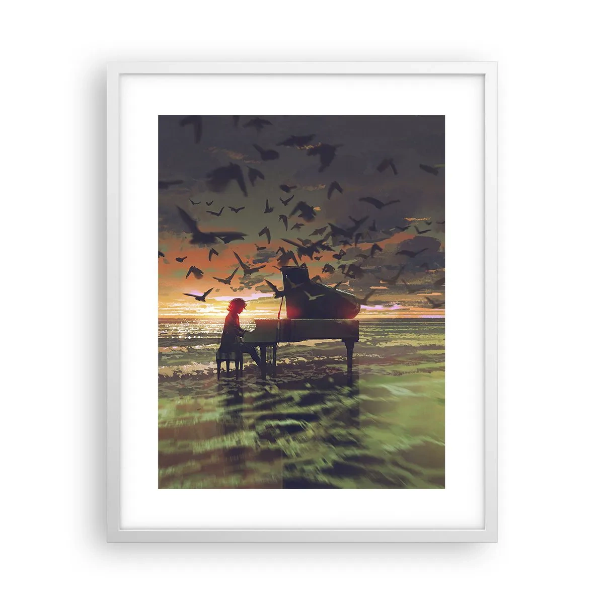 Plakat w białej ramie - Koncert na fortepian i fale - 40x50 cm