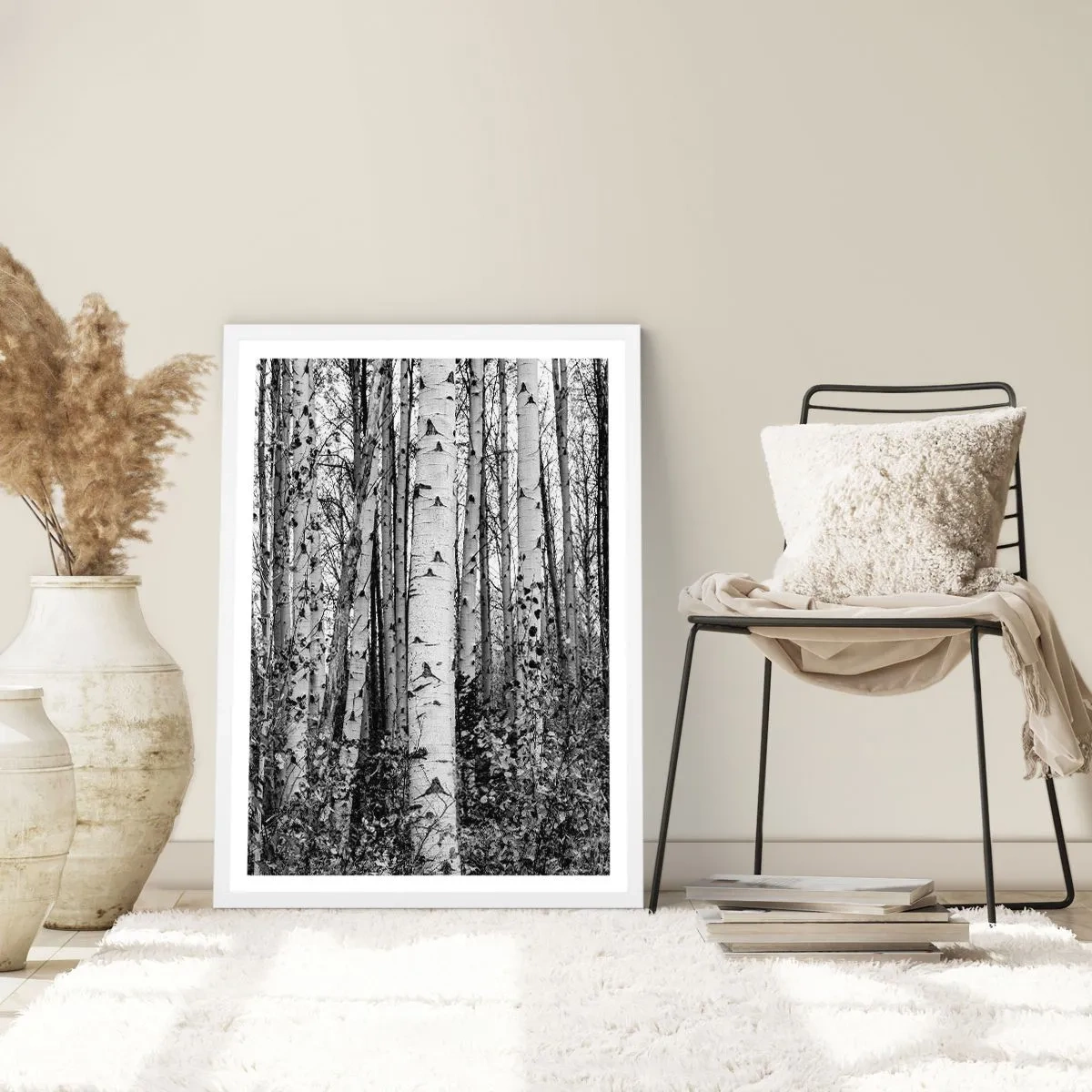 Plakat w białej ramie - Brzozowa kolumnada - 61x91 cm