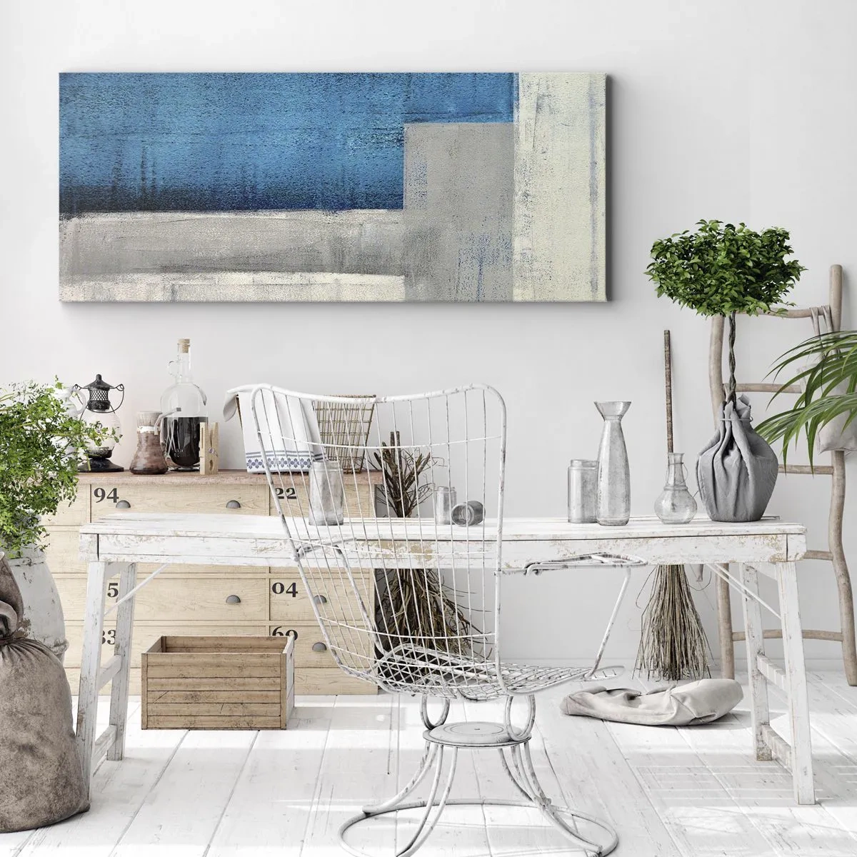 Obraz na płótnie - Kompozycja poetycka szarości i błękitu - 100x40 cm