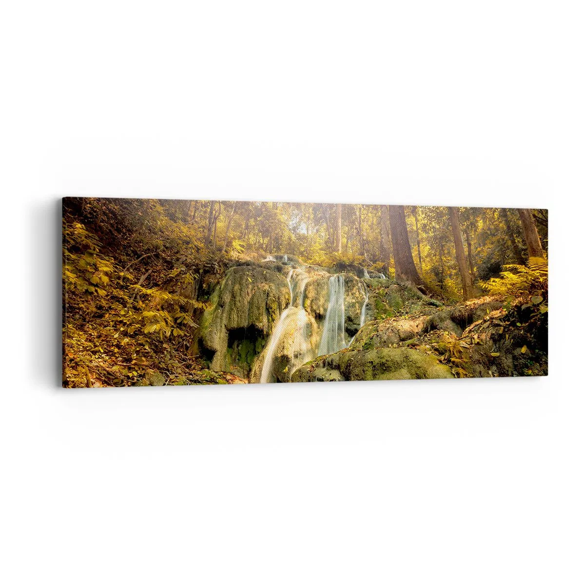 Obraz na płótnie - Leśna kaskada w zieleni - 90x30 cm