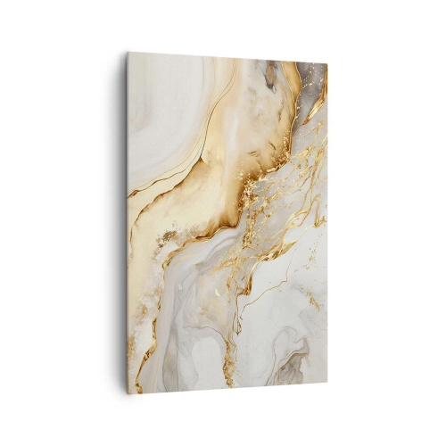 Obraz na płótnie - Złote i marmurowe abstrakcyjne wzory na jasnym tle - 80x120cm - Abstrakcja: piękno i dobro - Nowoczesna dekoracja ścienna do salonu i sypialni ARTTOR