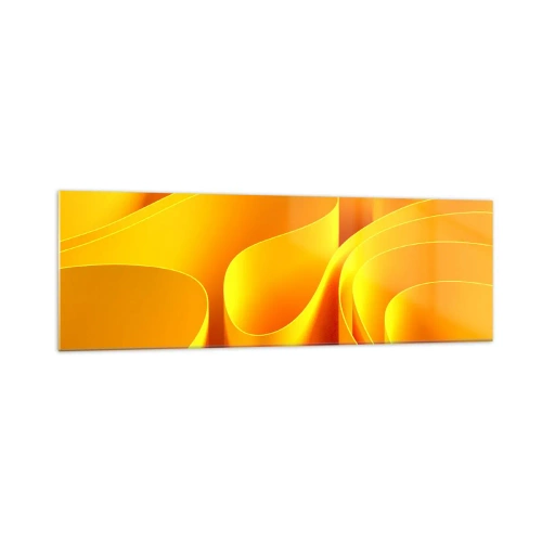 Obraz na szkle - Żółte abstrakcyjne fale przypominające promienie słońca - 160x50cm - Jak fale słońca - Nowoczesna dekoracja ścienna do salonu i sypialni ARTTOR