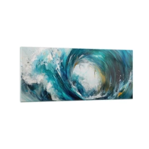 Obraz na szkle - Dynamiczna fala w odcieniach błękitu i turkusu - 120x50cm - Morski portal - Nowoczesna dekoracja ścienna do salonu i sypialni ARTTOR
