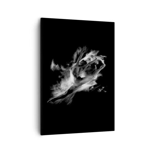 Obraz na płótnie - Tancerz w dynamicznym skoku otoczony chmurą białego pyłu - 50x70cm - Zatrzymany w locie - Nowoczesna dekoracja ścienna do salonu, kuchni i sypialni ARTTOR