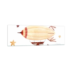 Obraz na szkle - Ręcznie malowany sterowiec na tle gwiazd - 160x50cm - Powietrzny statek - Nowoczesna dekoracja ścienna do salonu i sypialni ARTTOR