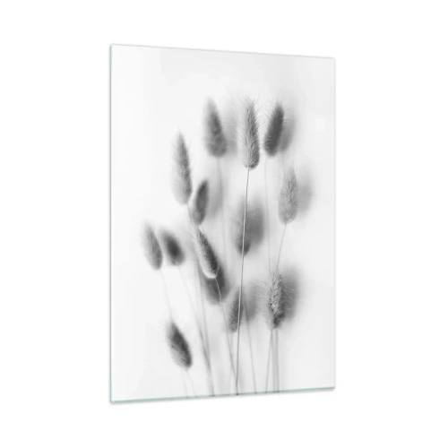 Obraz na szkle - Czarno-białe kłosy trawy na jasnym tle w stylu minimalistycznym - 50x70cm - Jej puszystość trawa - Nowoczesna dekoracja ścienna do salonu, kuchni i sypialni ARTTOR