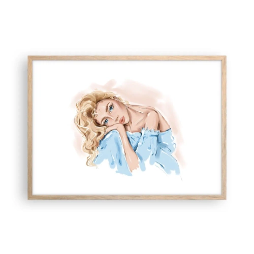 Plakat w ramie jasny dąb - Rozmarzona w błękicie - 70x50 cm