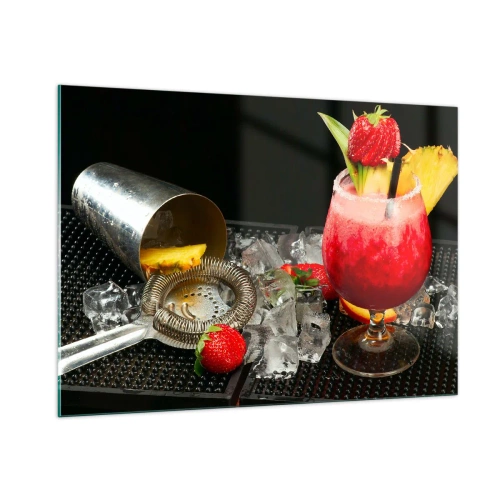 Obraz na szkle - Kolorowy drink z owocami i shakerem na lodzie - 100x70cm - Wyczarować smak - Nowoczesna dekoracja ścienna do salonu, kuchni i sypialni ARTTOR
