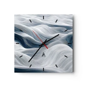 Zegar ścienny - Falujące linie w odcieniach błękitu i bieli - 30x30cm - Biało-błękitne fale - Nowoczesna dekoracja ścienna do salonu i sypialni ARTTOR