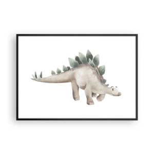 Plakat w czarnej ramie - Uroczy dinozaur w pastelowych kolorach - 100x70cm - Wasz przyjaciel - Nowoczesna dekoracja ścienna do salonu i sypialni ARTTOR