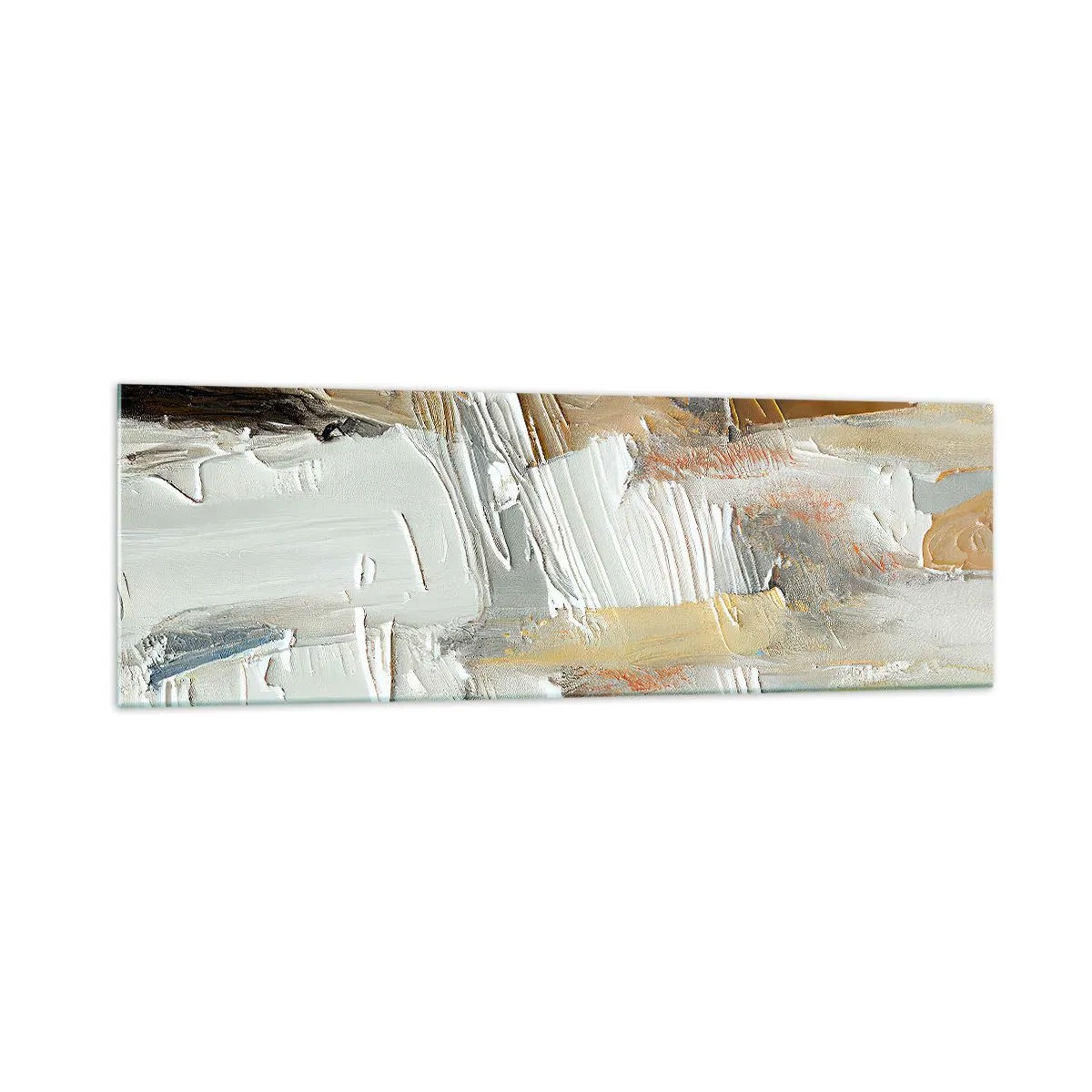 Obraz na szkle - Teksturalna abstrakcja w odcieniach ziemi i bieli - 160x50cm - Barwne nawarstwienia - Nowoczesna dekoracja ścienna do salonu i sypialni ARTTOR