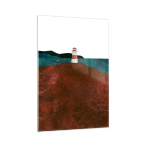 Obraz na szkle - Latarnia morska na tle gór i morza - 70x100cm - Wpatrzona w morze - Nowoczesna dekoracja ścienna do salonu i sypialni ARTTOR