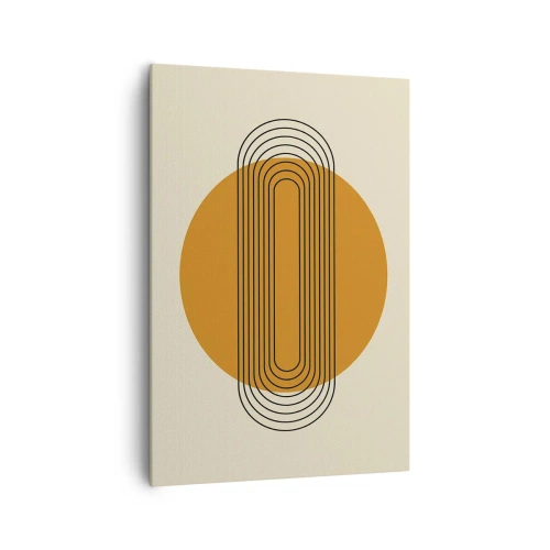 Obraz na płótnie - Geometryczny wzór z pomarańczowym kołem i liniami - 70x100cm - Plan doskonały - Nowoczesna dekoracja ścienna do salonu i sypialni ARTTOR