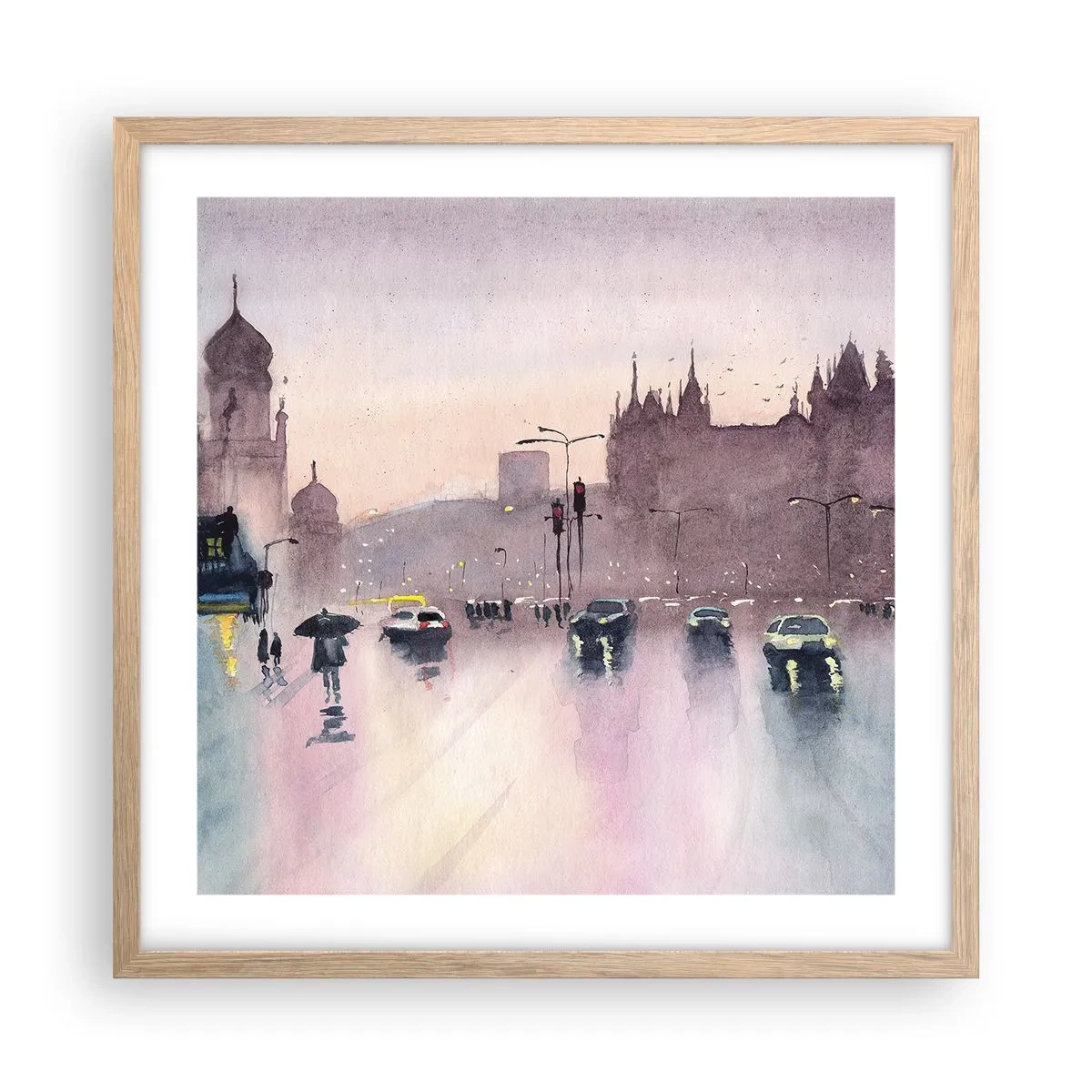 Plakat w ramie jasny dąb - W deszczowej mgiełce - 50x50 cm