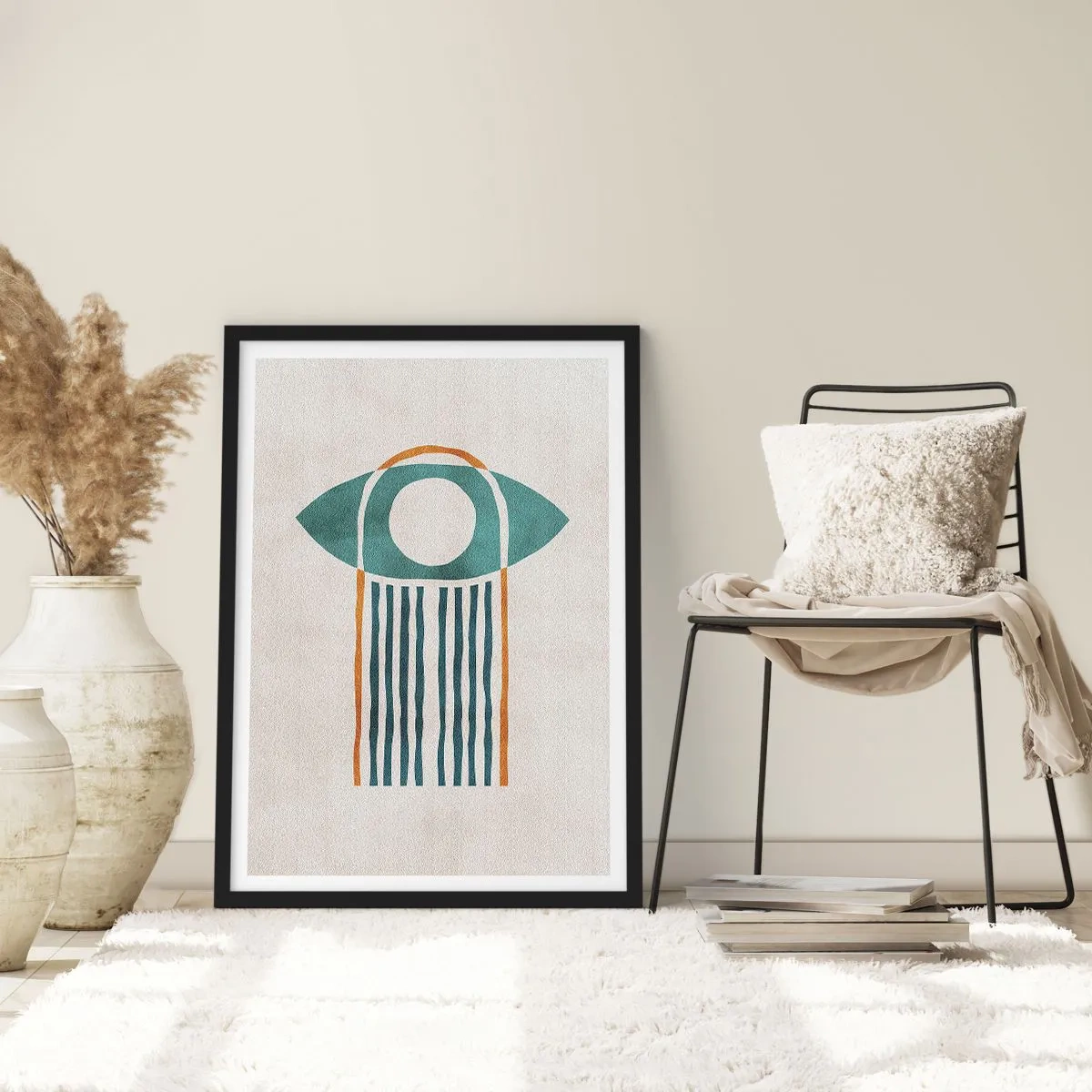 Plakat w czarnej ramie - Minimalistyczny symbol oka w stylu boho - 50x70cm - Znaki i rytuały - Nowoczesna dekoracja ścienna do salonu i sypialni ARTTOR