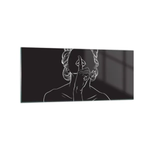 Obraz na szkle - Minimalistyczna sylwetka kobiety na czarnym tle - 120x50cm - Piękno rozkwita w ciszy - Nowoczesna dekoracja ścienna do salonu i sypialni ARTTOR