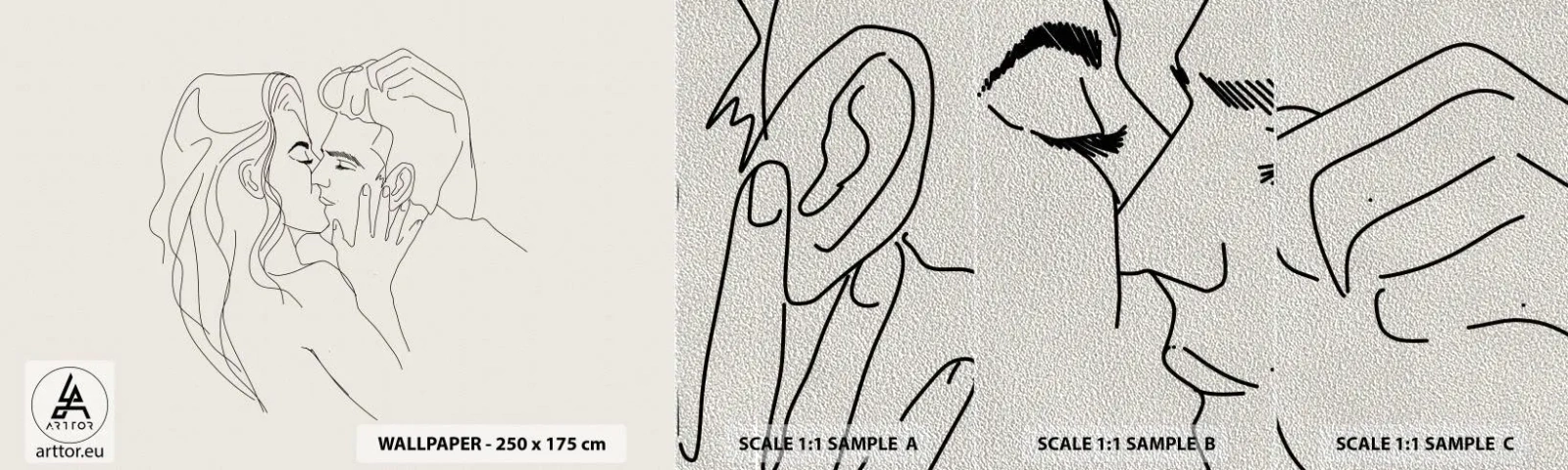 Fototapeta Próbka Premium Sand - Splątani uczuciem - Grafika, Zakochana Para, Pocałunek - 100x30 cm