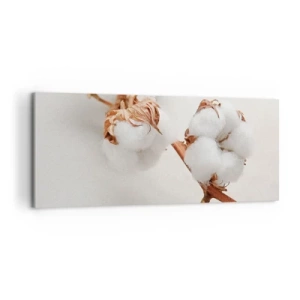 Obraz na płótnie - Gałązka bawełny na subtelnym tle - 120x50cm - Tylko tulić - Nowoczesna dekoracja ścienna do salonu i sypialni ARTTOR