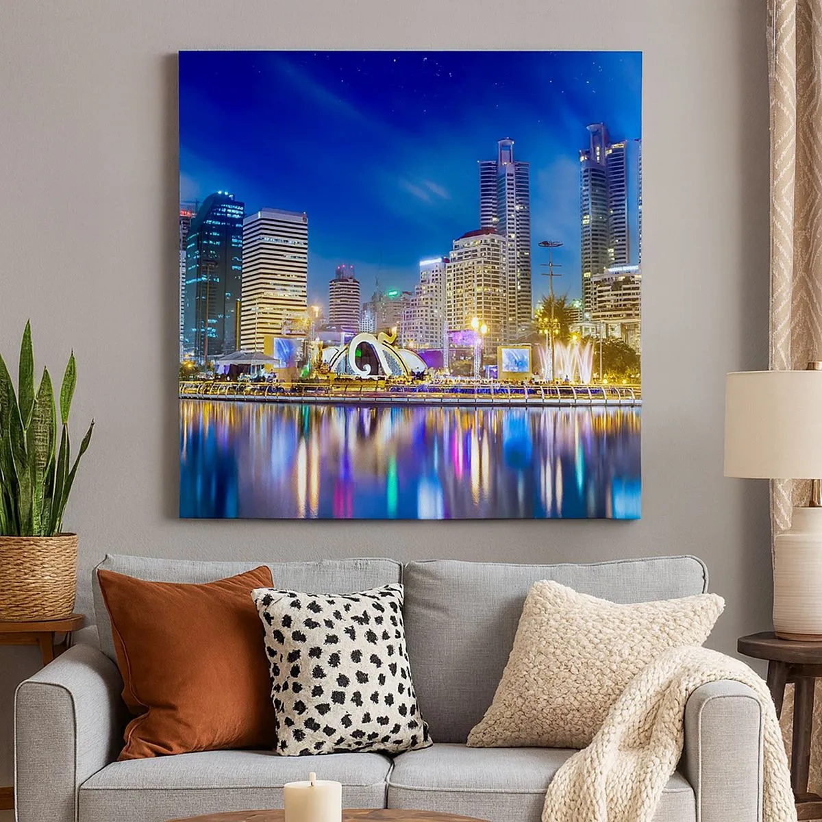 Obraz na płótnie - Tęczowa noc metropolii - 30x30 cm