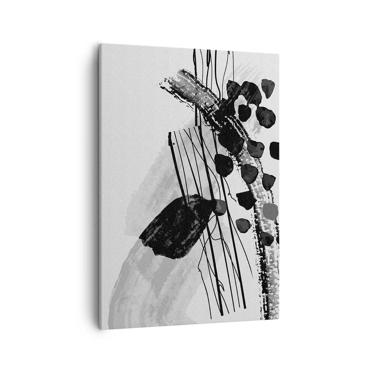 Obraz na płótnie - Czarno-biała abstrakcyjna kompozycja z organicznymi kształtami i liniami - 50x70cm - Czarno-biała abstrakcja organiczna - Nowoczesna dekoracja ścienna do salonu, kuchni i sypialni ARTTOR