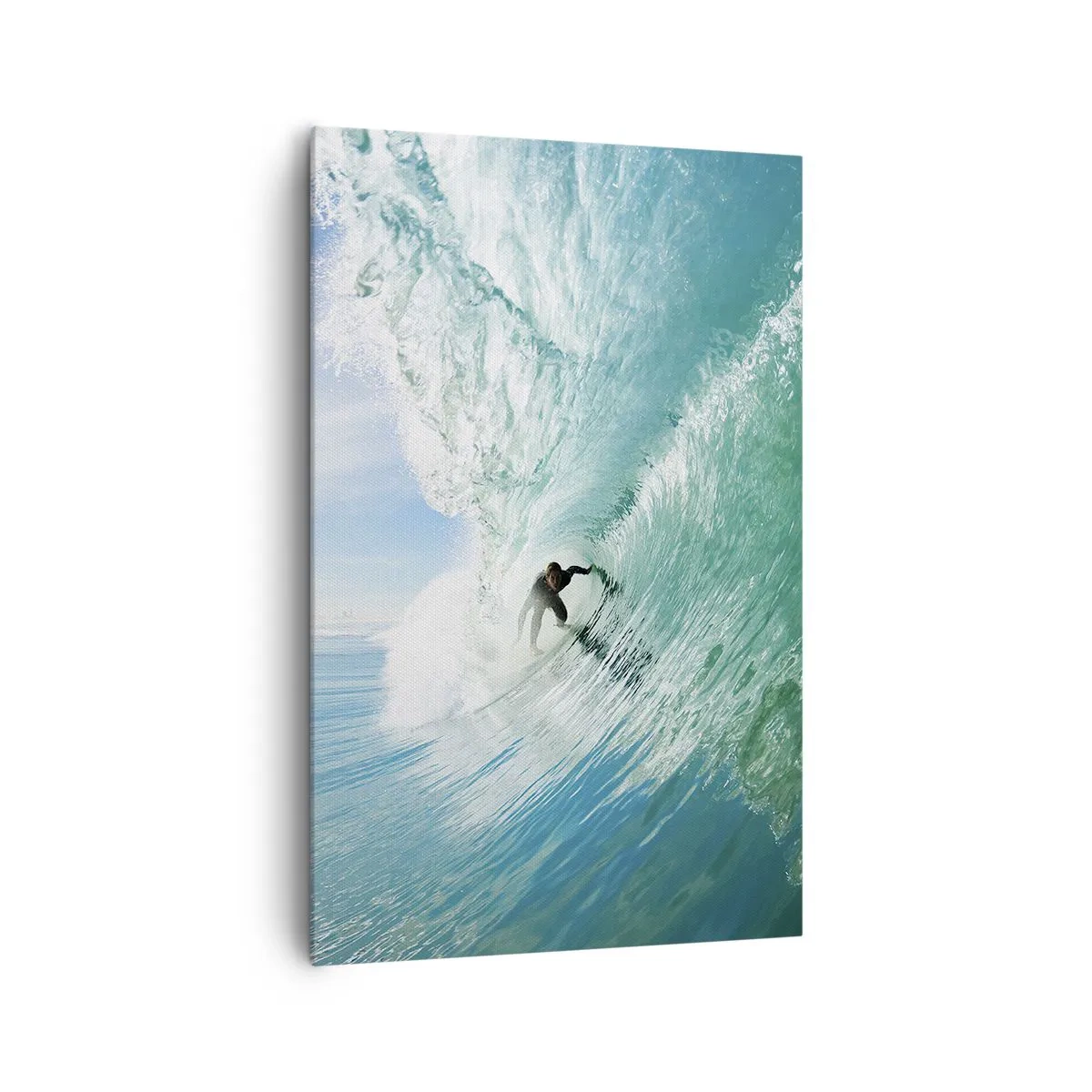 Obraz na płótnie - Surfer na fali w świetle słońca na tle błękitnego nieba - 80x120cm - Zawsze na fali - Nowoczesna dekoracja ścienna do salonu i sypialni ARTTOR