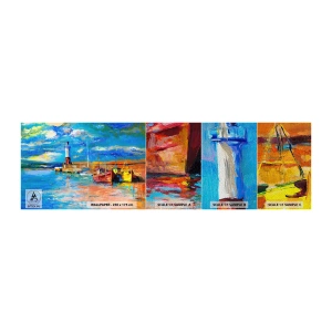 Fototapeta Próbka Premium Sand - Popołudnie w tęczowej zatoce - Port Rybacki, Kuter Rybacki, Latarnia Morska - 100x30 cm