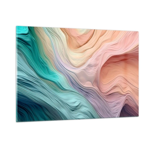 Obraz na szkle - Kolorowa abstrakcja przypominająca fale i skały - 120x80cm - Tęczowa fala - Nowoczesna dekoracja ścienna do salonu, kuchni i sypialni ARTTOR