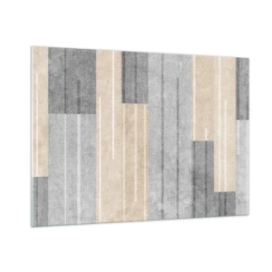 Obraz na szkle - Geometryczne pasy w odcieniach szarości i beżu - 100x70cm - Kompozycja: trzymać pion - Nowoczesna dekoracja ścienna do salonu, kuchni i sypialni ARTTOR