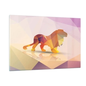 Obraz na szkle - Geometryczny lew w kolorowej abstrakcji - 120x80cm - Diamentowy król - Nowoczesna dekoracja ścienna do salonu, kuchni i sypialni ARTTOR