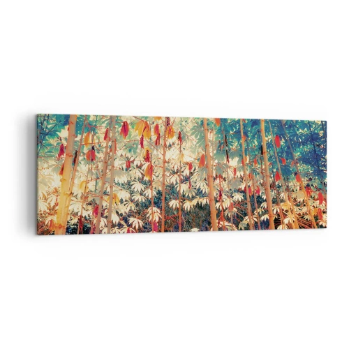 Obraz na płótnie - Kolorowy las bambusowy z intensywnymi barwami - 140x50cm - Tajemne życie liści - Nowoczesna dekoracja ścienna do salonu i sypialni ARTTOR