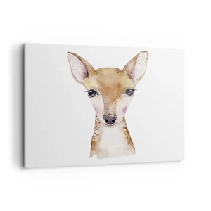 Obraz na płótnie - Portret akwarelowy młodej sarny na białym tle - 100x70cm - Natura niewinności - Nowoczesna dekoracja ścienna do salonu, kuchni i sypialni ARTTOR