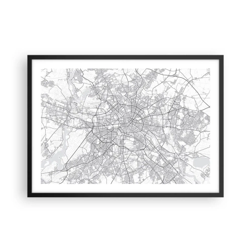 Plakat w czarnej ramie - Szczegółowa mapa miasta w odcieniach czerni i bieli - 70x50cm - Kwiat Berlina - Nowoczesna dekoracja ścienna do salonu i sypialni ARTTOR