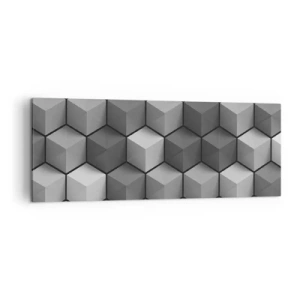 Obraz na płótnie - Geometryczna kompozycja kostek w odcieniach szarości i czerni - 140x50cm - Kubistyczna układanka - Nowoczesna dekoracja ścienna do salonu i sypialni ARTTOR