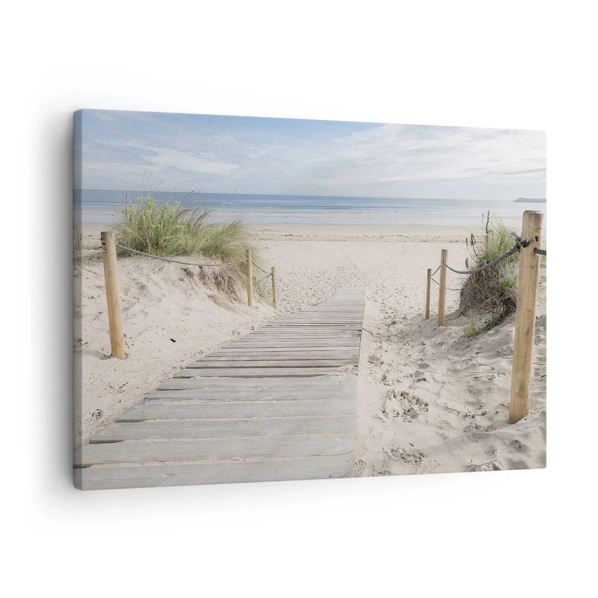 Obraz na płótnie - Ścieżka z desek prowadząca na piaszczystą plażę - 70x50cm - Po horyzont - Nowoczesna dekoracja ścienna do salonu i sypialni ARTTOR