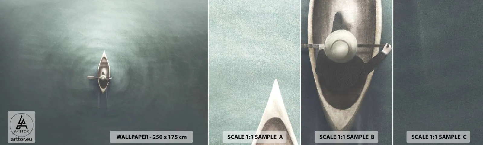 Fototapeta Próbka Samoprzylepna Deluxe Sticker - Przez księżycowe jezioro - Spokój, Jezioro, Kajak - 100x30 cm