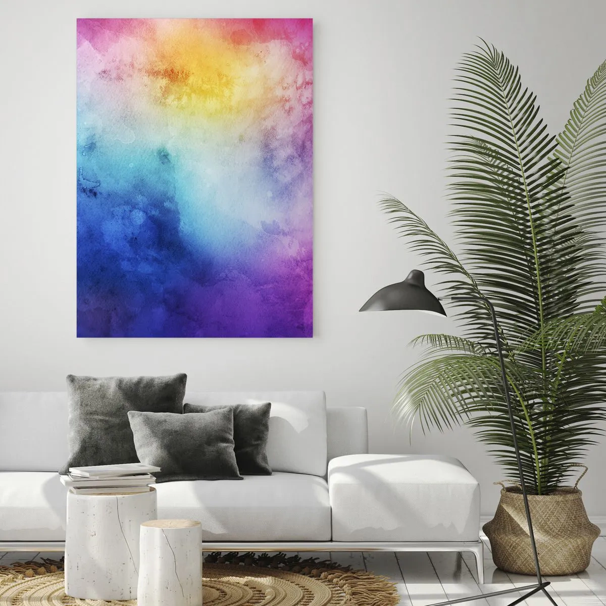 Obraz na szkle - Abstrakcyjna kompozycja w pastelowych odcieniach różu i błękitu - 70x100cm - Prawie w siódmym niebie - Nowoczesna dekoracja ścienna do salonu i sypialni ARTTOR