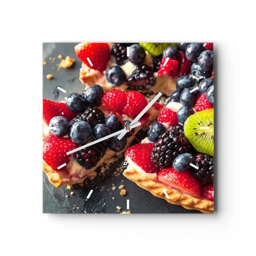 Zegar ścienny - Kolorowa tarta z owocami i kremem - 30x30cm - Dolce vita! - Nowoczesna dekoracja ścienna do salonu i sypialni ARTTOR