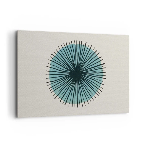 Obraz na płótnie - Abstrakcyjna forma w kształcie koła z promieniami w błękitach - 120x80cm - Promieniście na błękicie - Nowoczesna dekoracja ścienna do salonu, kuchni i sypialni ARTTOR