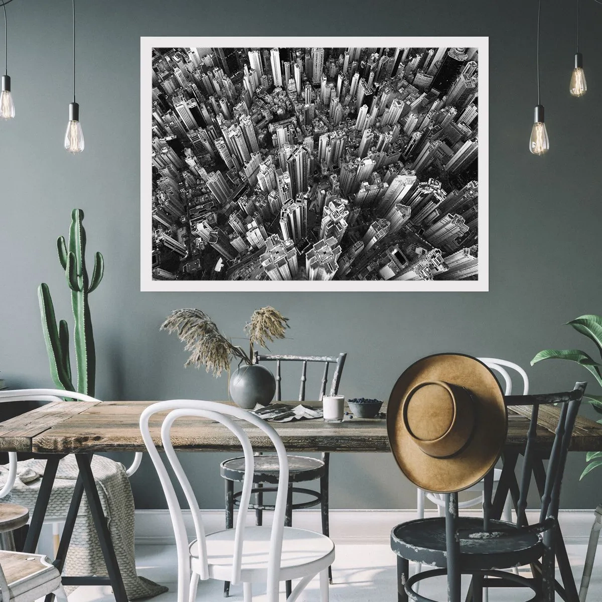 Plakat - Czarno-biały widok miasta z lotu ptaka - 100x70cm - Wciąż wyżej i wyżej - Nowoczesna dekoracja ścienna do salonu i sypialni ARTTOR