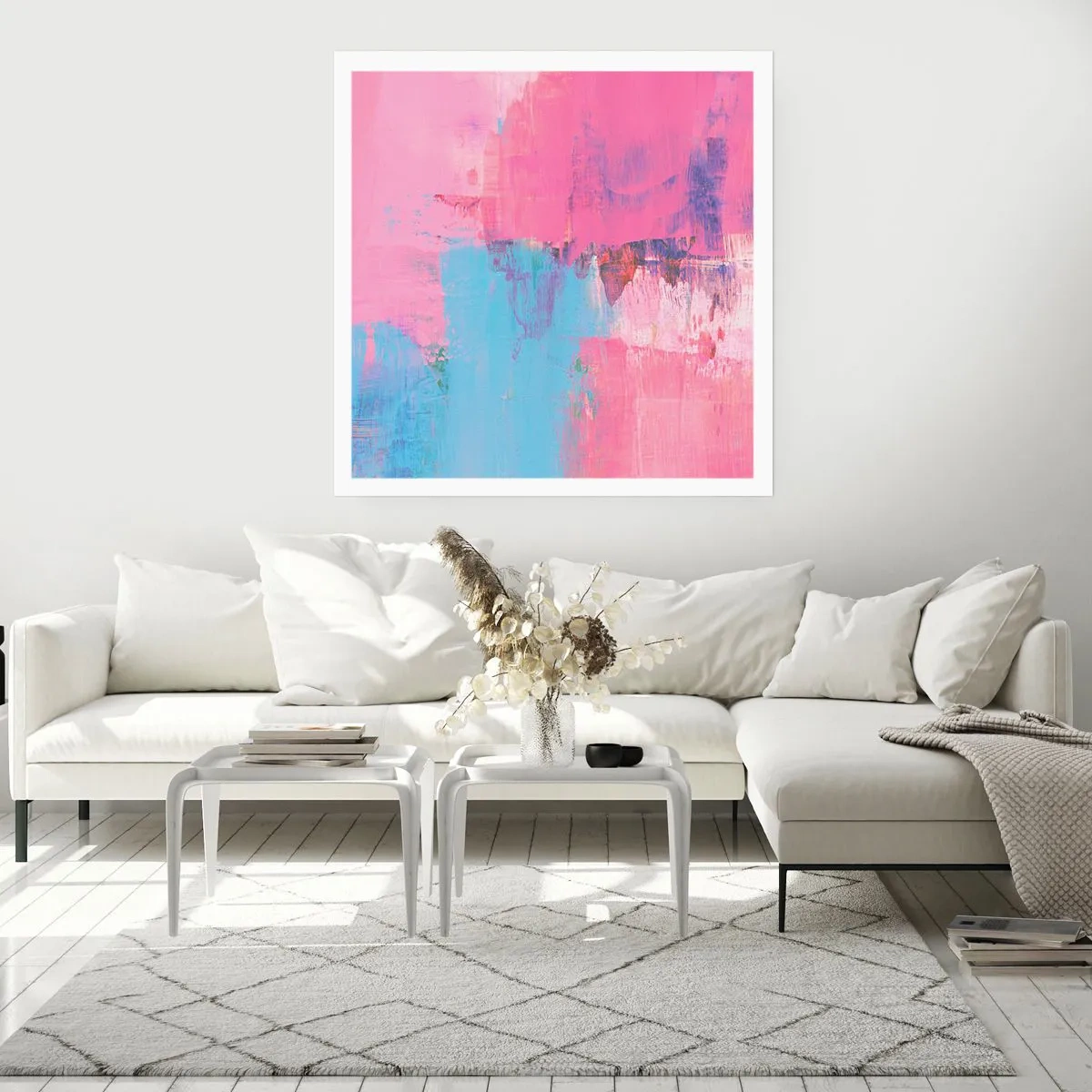 Plakat - Róż, błękit i szczypta światła - 30x30 cm