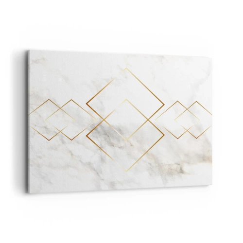 Obraz na płótnie - Minimalistyczne złote romby na marmurowym tle - 100x70cm - Widok na nieskończoność - Nowoczesna dekoracja ścienna do salonu, kuchni i sypialni ARTTOR