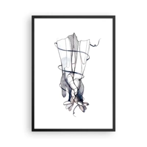 Plakat w czarnej ramie - Artystyczne dłonie z delikatnym kwiatem i liniami - 50x70cm - Studium dotyku - Nowoczesna dekoracja ścienna do salonu i sypialni ARTTOR
