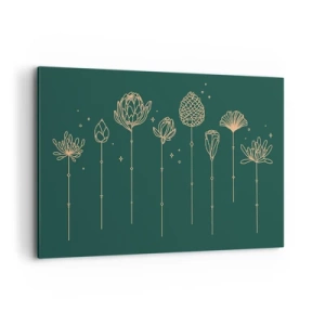 Obraz na płótnie - Złote rysunki ziół na tle ciemnozielonym - 120x80cm - Rodzina ZIÓŁkowskich - Nowoczesna dekoracja ścienna do salonu, kuchni i sypialni ARTTOR