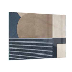 Obraz na szkle - Minimalistyczna forma z kołem i liniami w beżach - 70x50cm - Kompozycja prostoty i krągłości - Nowoczesna dekoracja ścienna do salonu i sypialni ARTTOR