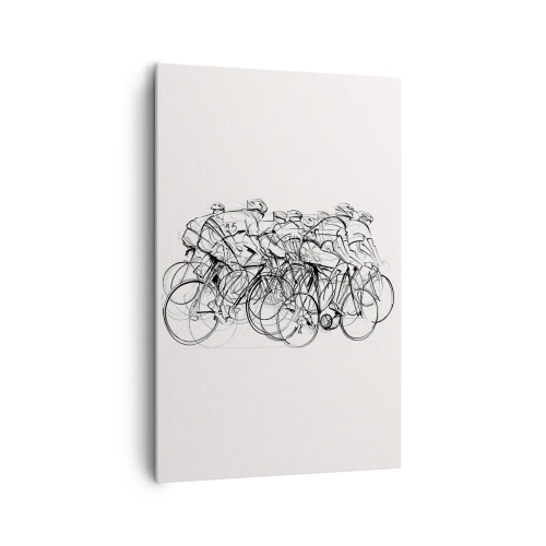 Obraz na płótnie - Grupa kolarzy w ruchu w minimalistycznym stylu - 80x120cm - Wespół w zespół - Nowoczesna dekoracja ścienna do salonu i sypialni ARTTOR
