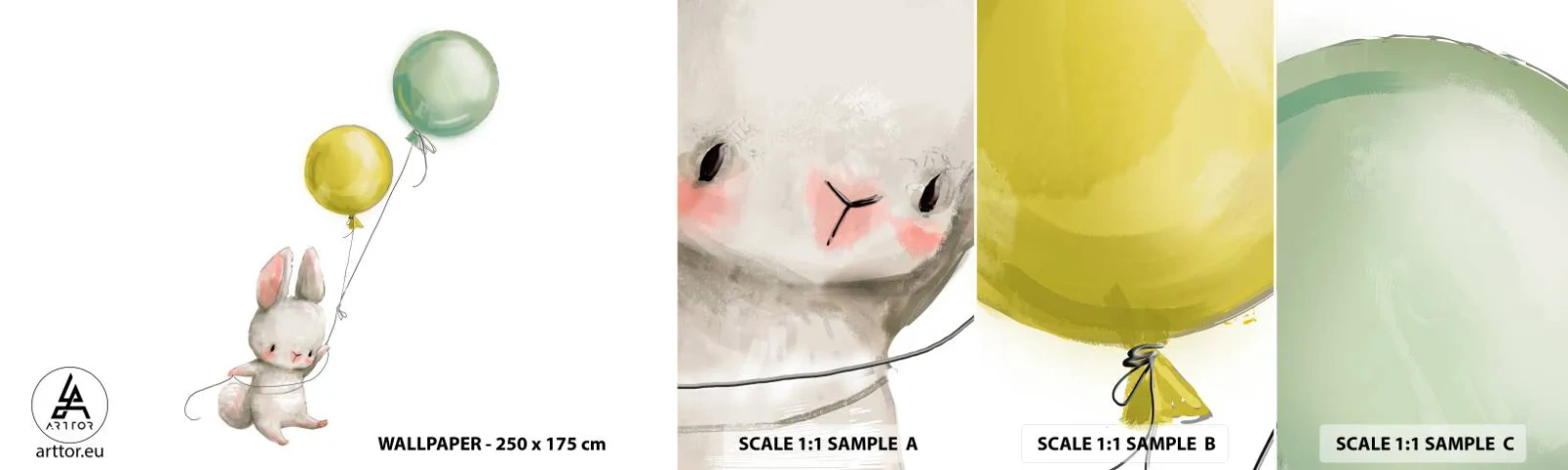 Fototapeta Próbka Samoprzylepna Deluxe Sticker - Też polecę! - Dla Dzieci, Królik, Kolorowe Baloniki - 100x30 cm